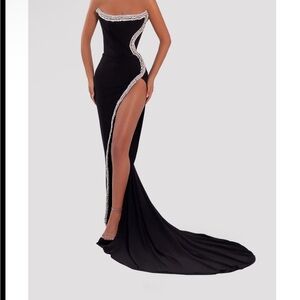 Stunning Black Strapless Prom Dress with Crystals